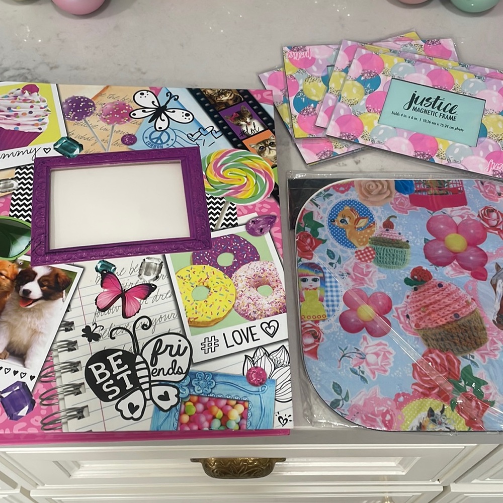 Girls, scrapbook, mouse pad, and frame set